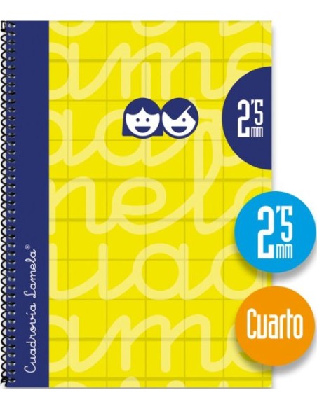 Cuaderno espiral 4º 80h 70g 25mm amarillo cuadrovia extradura